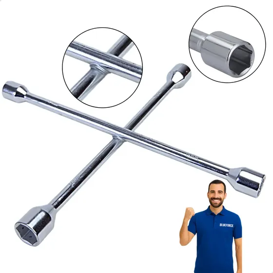 Chave De Roda Cruz Estrela 4 Bocas 17mm 19mm 21mm 23mm Aço Universal Carro Profissional 35cm Troca Pneu Blueforce