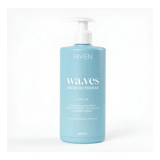 Creme De Pentear Waves 500ml Cabelos Cacheados E Ondulados Definição Hidratante Controle De Frizz Brilho Intenso Biotina D-Pantenol Karité Óleo De Coco Uso Diário