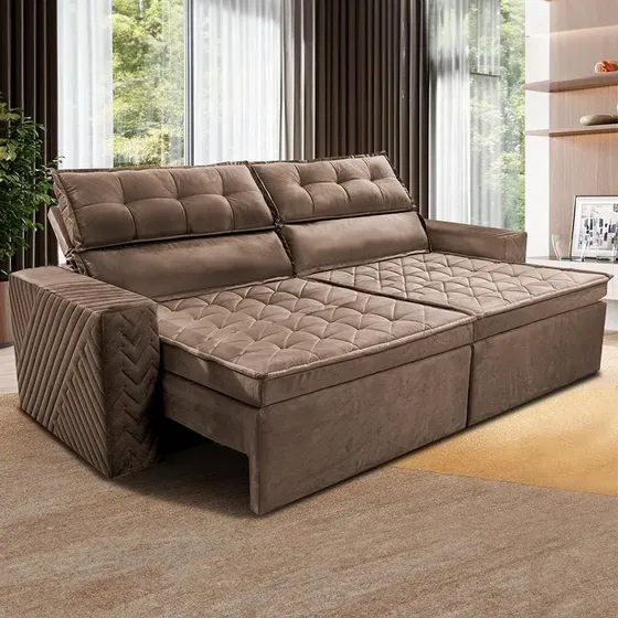 Sofá 4 Lugares Cama Inbox Belém Retrátil/reclinável 230 Cm - Castor - Liso