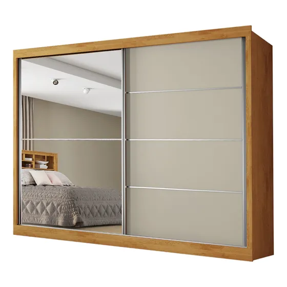 Guarda Roupas Casal 2 Portas Com Espelho 4 Gavetas Austria Madeirado Off White