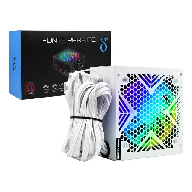 Fonte De Alimentação Aitek 750w Atx Rgb 80 Plus Bronze Pfc Ativo Gamer Branco