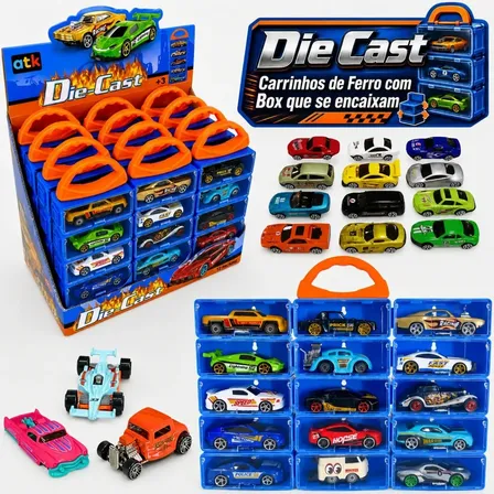 Kit Maleta Com 15 Carrinhos De Ferro Miniaturas Pista Corrida Sortidos Die Cast Roda Livre Carros De Ferro