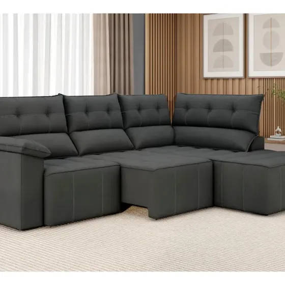 Sofá De Canto 5 Lugares Luizzi Santorini 230cm Retrátil Cinza