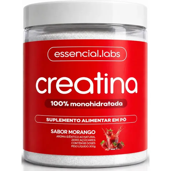 CREATINA MONOHIDRATADA 100% Pura - Sabor Morango - 300g