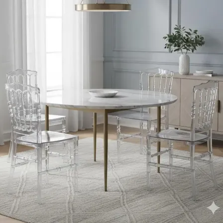 Kit 4 Cadeiras Dior Cristal Policarbonato Seat@co Transparente Empilhável Liso Consultar Variação