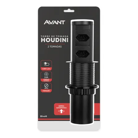 Torre 2 Tomadas Houdini Embutir Automática Preto Avant Preto
