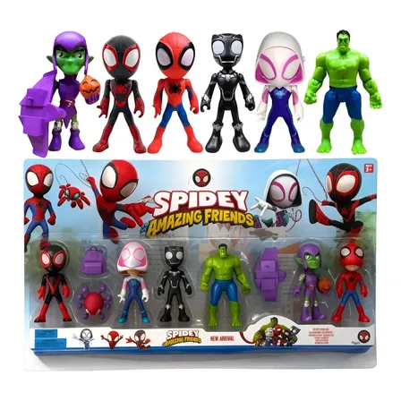 Kit 6 Bonecos Articulados Spidey E Amigos Marvel Com Acessórios