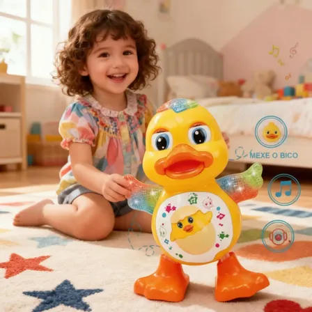 Brinquedo Educativo Pato Dançante Musical Amarelo com Luz e Som