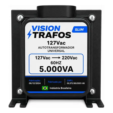 Transformador 5000va Até 2000watts Vision Trafos Conversor Voltagem 127v 220v Maquina De Lavar Geladeira Air Fryer Bivolt Preto