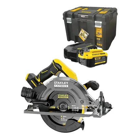 Serra Circular Para Madeira 1/4 185mm 20v Fatmax Sbc551 Com 1x 4ah, Carregador Bivolt E 1 Maleta Pro Stack Stanley Amarelo