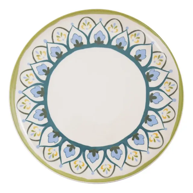 Conjunto 6 Pratos Rasos 26cm Flat Nisa Oxford Verde Azulado Amarelo Branco Florido