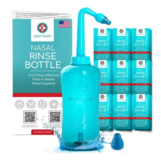 Frasco De Lavagem Nasal Medi Grade 500ml Com 30 Tampas Azul