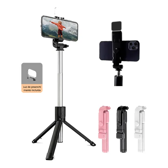 Bastão Pau De Selfie Tripé Retrátil Com Luz Led Controle Bluetooth Celular, Tripé Bastão De Selfie Extensível, Preto, Branco, Rosa Fornecimento De Luzes De Pree