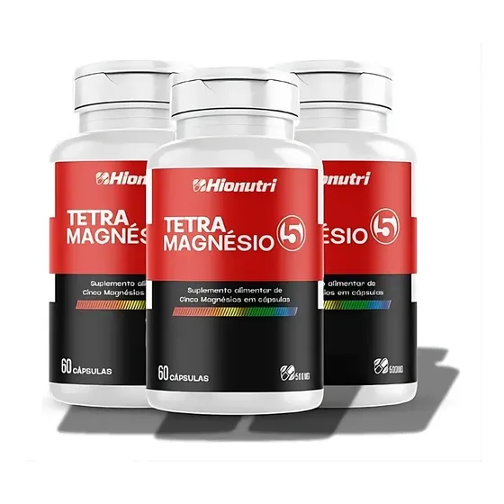 Kit 3x Tetra Magnésio 60 Cáps 500mg - Hionutri Suplementos Sem Sabor