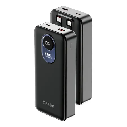 Power Bank Basike com Cabo Embutido de 22.5W e 20.000mAh para iPhone e Android