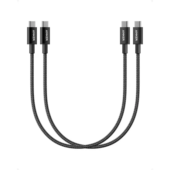 Cabo Usb Tipo C para Tipo C Anker (30cm, Kit com 2), 60w PD Carga Súper Rápida, Cor Preta, para iPhone, Samsung, Motorola, Xiaomi, MacBook, HP, Dell, Google e outros dispositivos com porta USB‑C