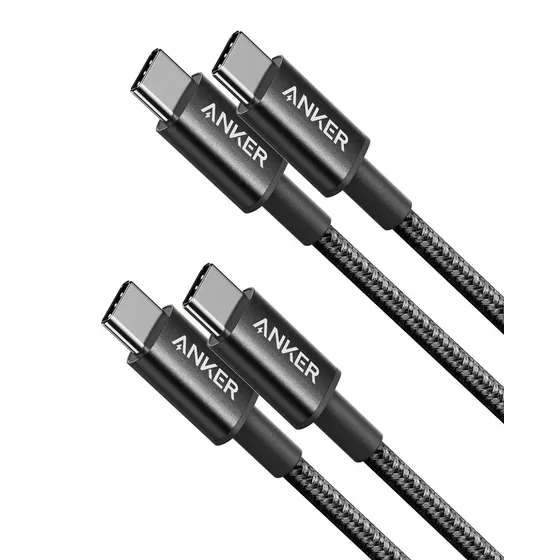 Cabo Usb Tipo C para Tipo C Anker (1,0m, Kit com 2), 60w PD Carga Súper Rápida, Cor Preta, para iPhone, Samsung, Motorola, Xiaomi, MacBook, HP, Dell, Google e outros dispositivos com porta USB‑C