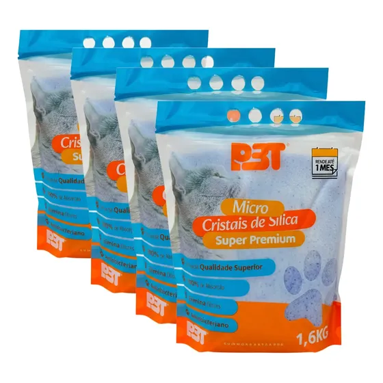 P3t Kit 4 Areia Higiênica Sílica Micro Cristais Para Gatos 6,4kg