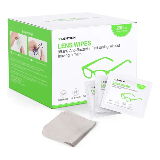 Lens Wipes Com 200 Lenços Umedecidos Para Limpeza De Óculos E Lentes