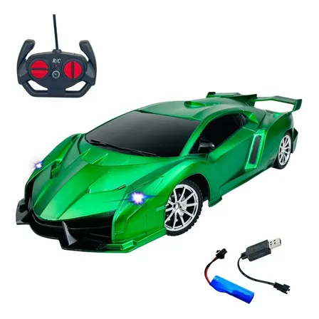 Carrinho Ferrari Controle Remoto Farol De Led Recarregável Xsons Cor Verde