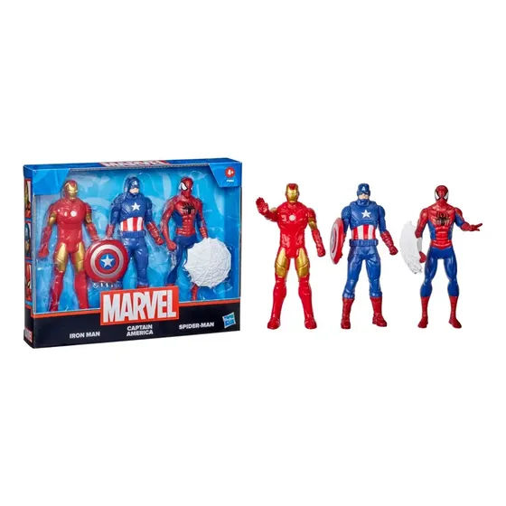 Pack 3 Bonecos Marvel Hasbro Homem Aranha Homem de Ferro Capitão America
