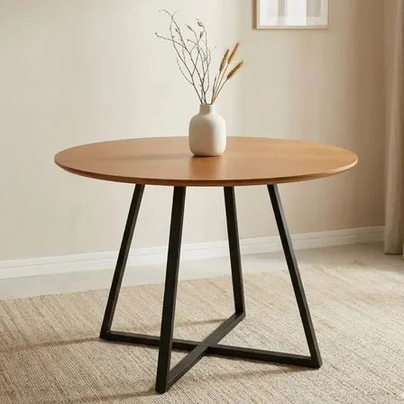 Mesa Industrial Gabilite Para Jantar E Cozinha Laís 110cm Redonda Em Ferro E Mdf Nature Naturale Preto