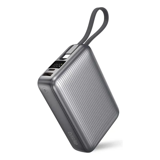 Basike Power Bank 20.000mah Rápido Portátil 45w Rápido Com Display Cor Branco Power 3-saídas Com Cabo Embutido Usb-c Para Samsung iPhone Xiaomi Motorola Celular Tablet Macbook B203/B202