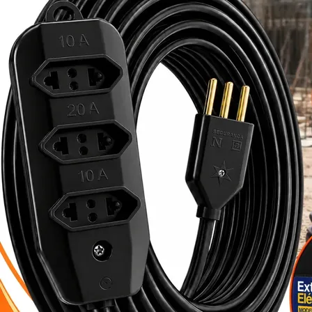 Extensão Elétrica 30m Cabo Pp 2x2,5mm Casa Obras E Camping Preto Bivolt (110v/220v) 127/220v