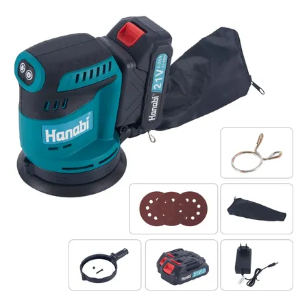 Lixadeira Roto Orbital Profissional Hanabi Sem Fio 2x Baterias 2.0ah + 12 Discos De Brinde Cy-3009 Azul-petróleo Bivolt 127/220v 60hz