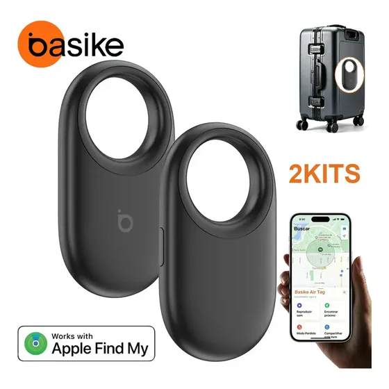 Basike Air Tag Rastreador Bluetooth Gps Com Alarme Sonoro Localizador Objetos Rastreador Smart Tag Para Apple Compatível App Buscar, Chaveiro Moto Veicular Pet Gato Bike Mala Ipx67(2 Kits) Preto