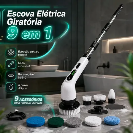 Esfregão Mop Elétrico 9 Em 1 Giratório Para Limpeza Doméstica Recarregável Portátil Ip67 Branco 25w
