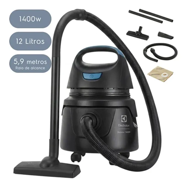 Aspirador de Pó e Água Electrolux Compacto Potente 1400W Função Sopro 12L total 5L útil protetor térmico AWD01