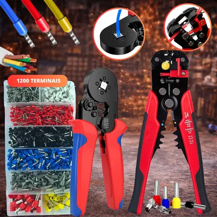 Alicate Crimpar Prensa Terminal Tubular Decapar Descascador Crimpador Ilhós 0,25 Até 10mm Kit Eletricista Profissional