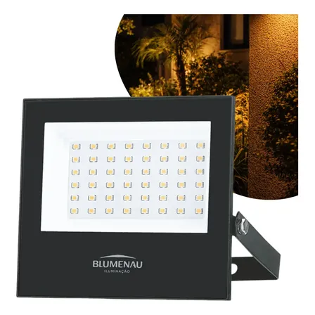 Refletor Led 50w Branco Quente 3000k Ip66 A Prova De Agua Holofote Luz Amarela Cor Da Carcaça Preto Blumenau 110/220v Uso Externo Bivolt