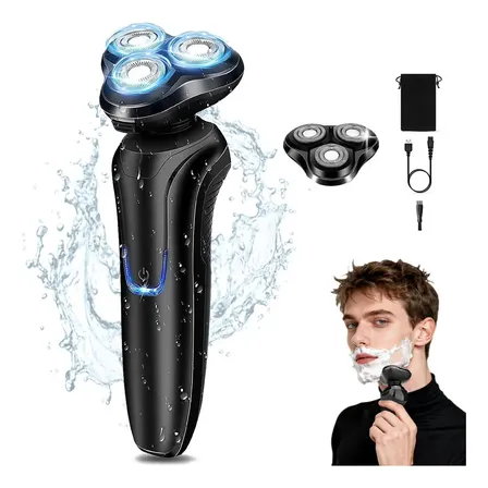 Barbeador Elétrico Ipx7 À Prova D'água Recarregável Usb - Rotativo 4d Flutuante, Auto Afiável, Bivolt Preto 127/220v