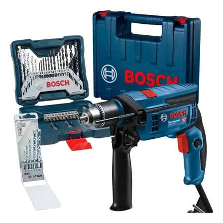 Furadeira Impacto 1/2 750w Maleta E Kit 38 Peças Bosch Cor Azul-aço 127v