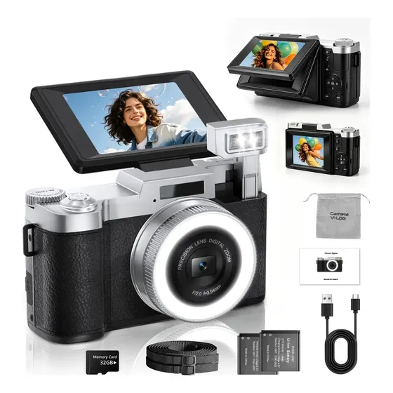 Câmera Compacta 64mp 4k, Com Zoom 18x E Foco Automático Para Vlog Preto