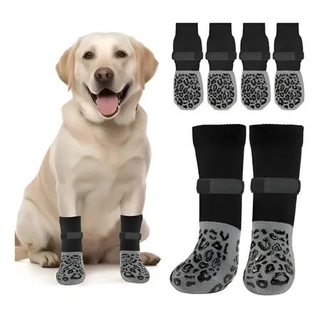 4 Meias Antiderrapantes Para Cachorro Antirrisco Inverno Cor Preto - L