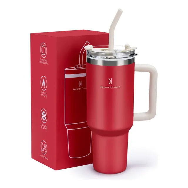 Copo Térmico Inox 1,2l Com Alça, Tampa, Canudo Inox E Escova Cor Vermelho Lisa