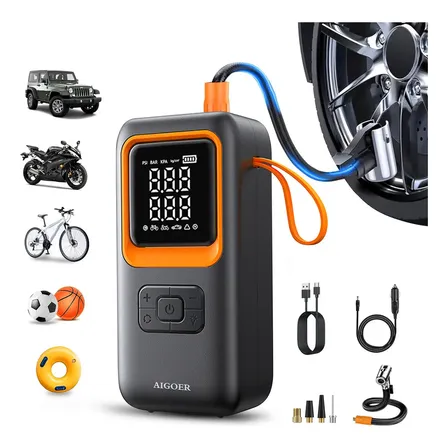 Compressor Portátil 150psi Bomba De Ar E Inflador De Pneus Turbo Air Automotivo Para Carro, Moto, Bicicleta E Bola, Calibrador Inteligente Preto Compressor Para Carro 12v Monofásica