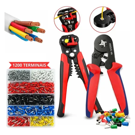 Kit 2 Alicates Crimpar + Descascador 3x1 Crimpador Eletricista Prensa Prensador Decapador Cortador Cabo Fios Terminal Ilhós Tubular Indue Variedades