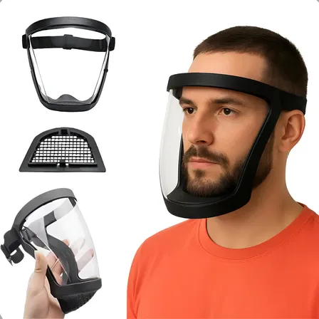 Máscara Protetor Facial Transparente Roçadeira Segurança Preto Gurumania
