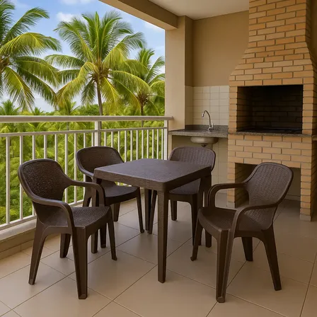 Mesa Desmontável Jogo Bar Piscina 4 Cadeiras Plástico Churra Cor Marrom