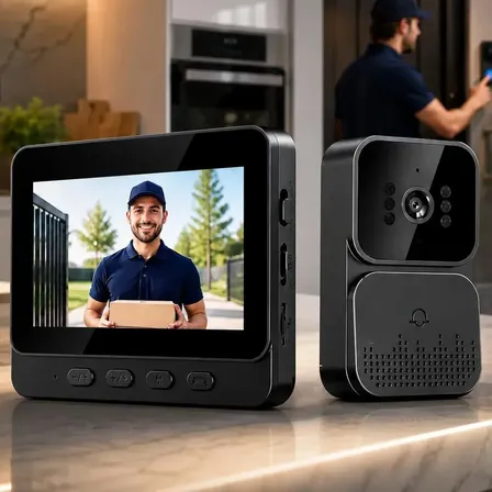 Vídeo Porteiro Campainha com Áudio Monitor Sem Fio Interfone Bidirecional Wireless Hd Cor Cinza-escuro Casa Segura VLX