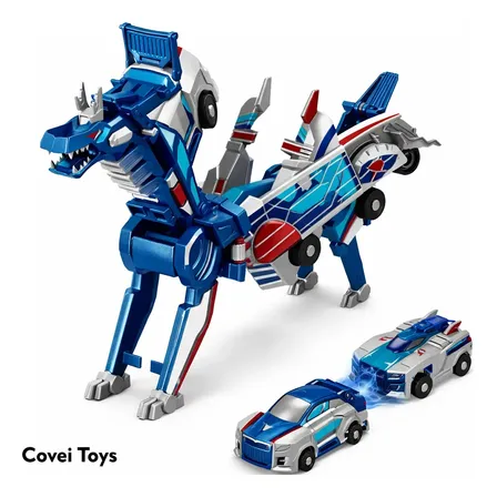 Brinquedo Infantil Carrinho 2 Em 1 Transforma Em Dragão Azul Covei Toys