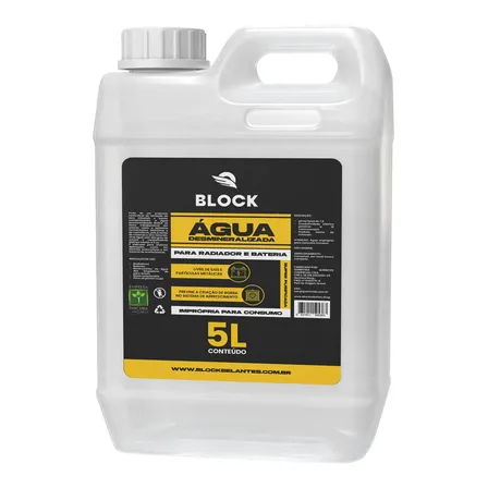 Água Desmineralizada Anticorrosiva Block Selantes, Para Radiador e Bateria de 5 Litros