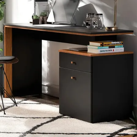 Mesa Escrivaninha Office 1 Gaveta Cor Preta/freijó Web Home Móveis