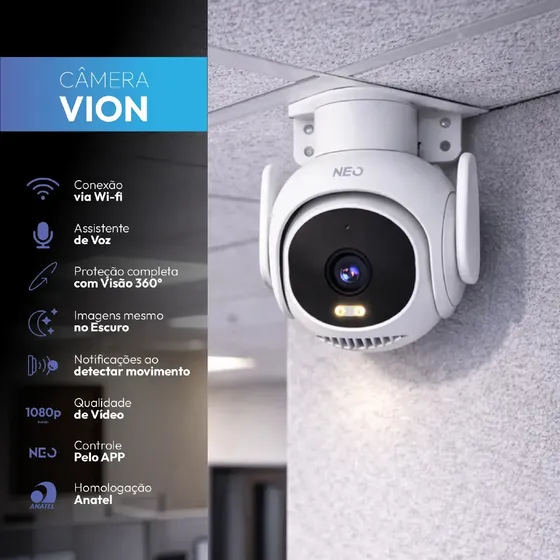 Câmera De Segurança Wi-fi Inteligente Vion Full Hd 1080p 2k 360° Visão Noturna - Branca - Avant Neo