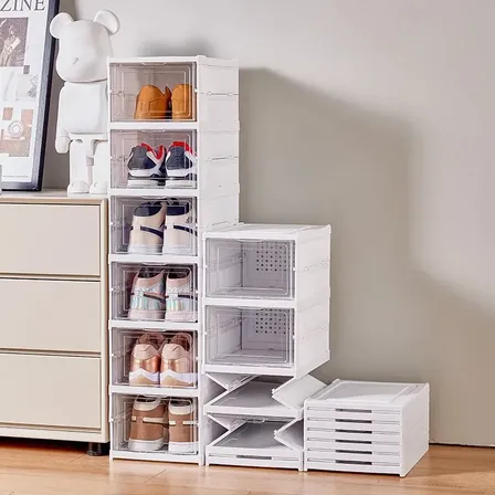 Prateleira De Sapatos Em Camadas E 6 Andares Dobravel Branco Multiuso Desmontável Empilhável Tênis Sapatos Sandalhas Organizadora