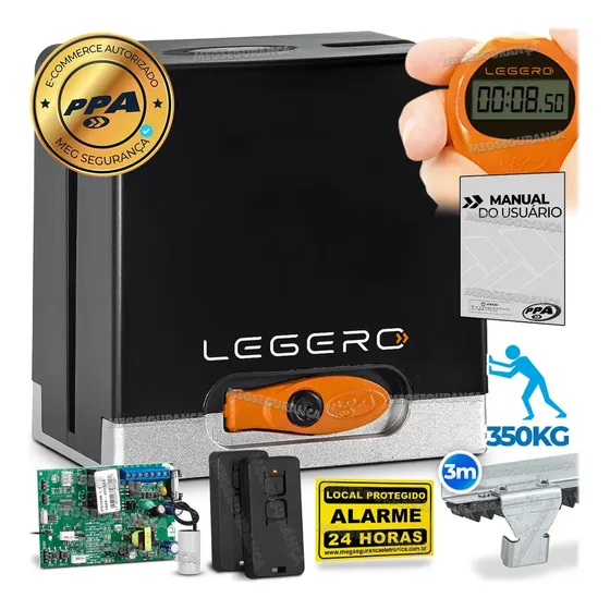 Kit Motor Ppa Dz Hub Legero Para Portão Deslizante 350kg Com 2 Controles Preto 220v 433 Mhz Z14